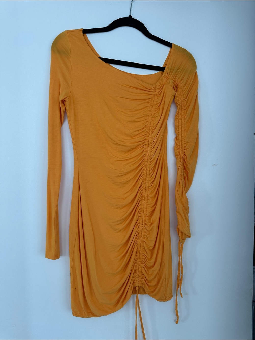 Camila Coelho Ruched Long-Sleeve Mini Dress in Mustard